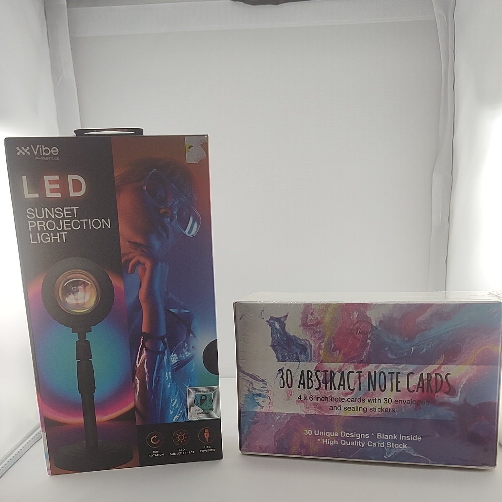 Vibe LED Sunset Projection Light - Black And Set Of 30 Abstract Note Cards